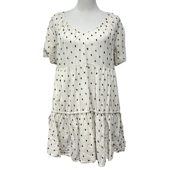Madewell Lorelei Linen Blend Mini Dress Tiered Cream Cotton Clip Dot size M - Picture 2 of 14